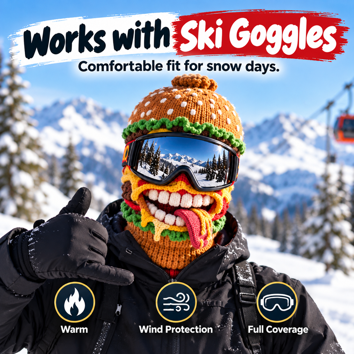 🍔🏂 3D Funny Food Knit Ski Mask for Warm Winter Adventures