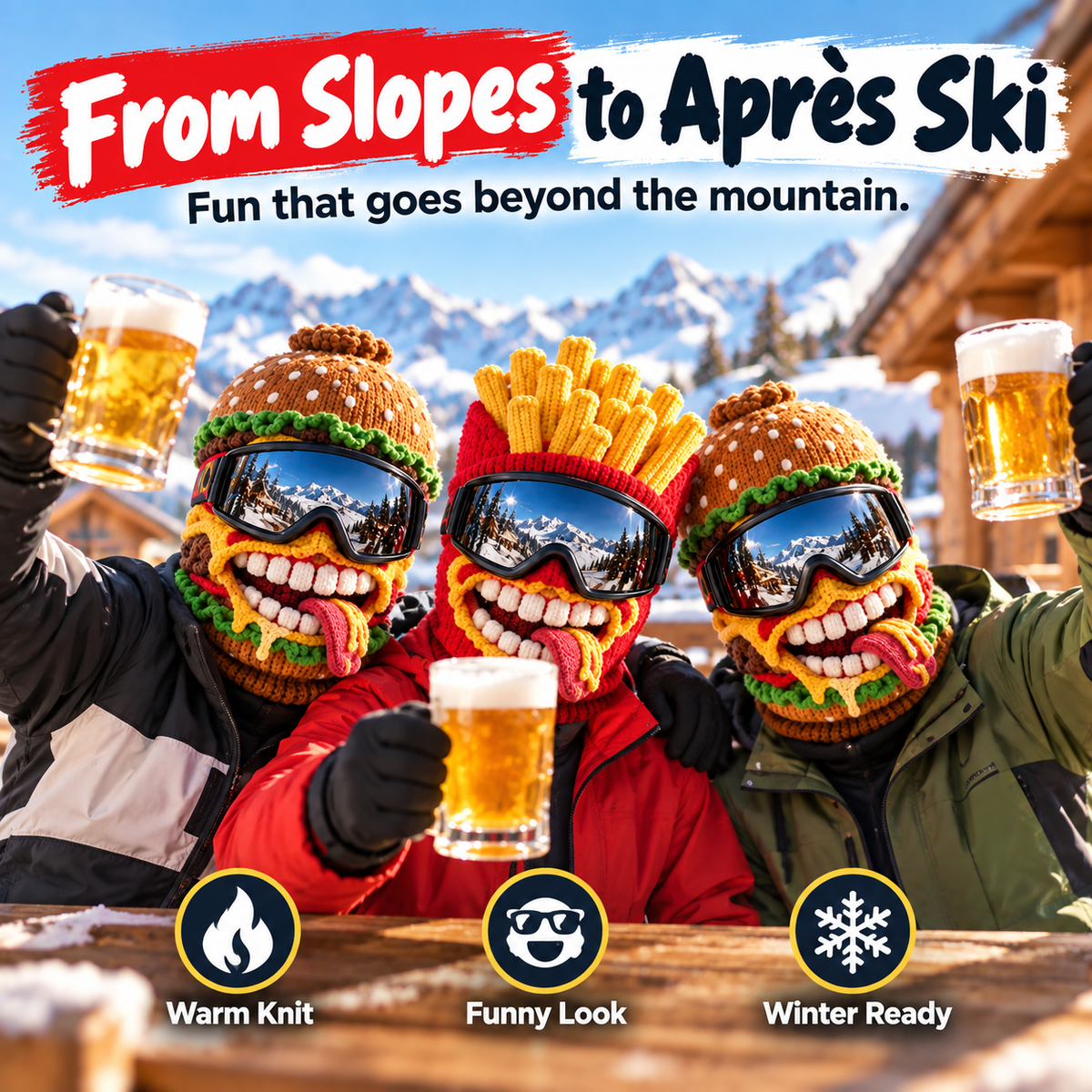 🍔🏂 3D Funny Food Knit Ski Mask for Warm Winter Adventures