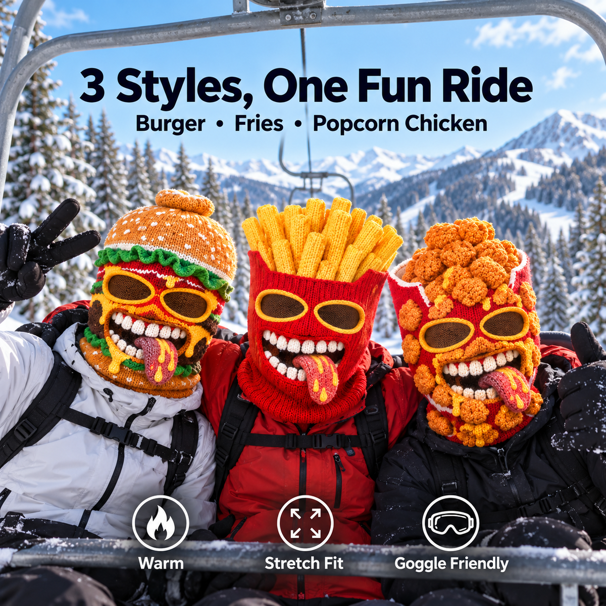 🍔🏂 3D Funny Food Knit Ski Mask for Warm Winter Adventures