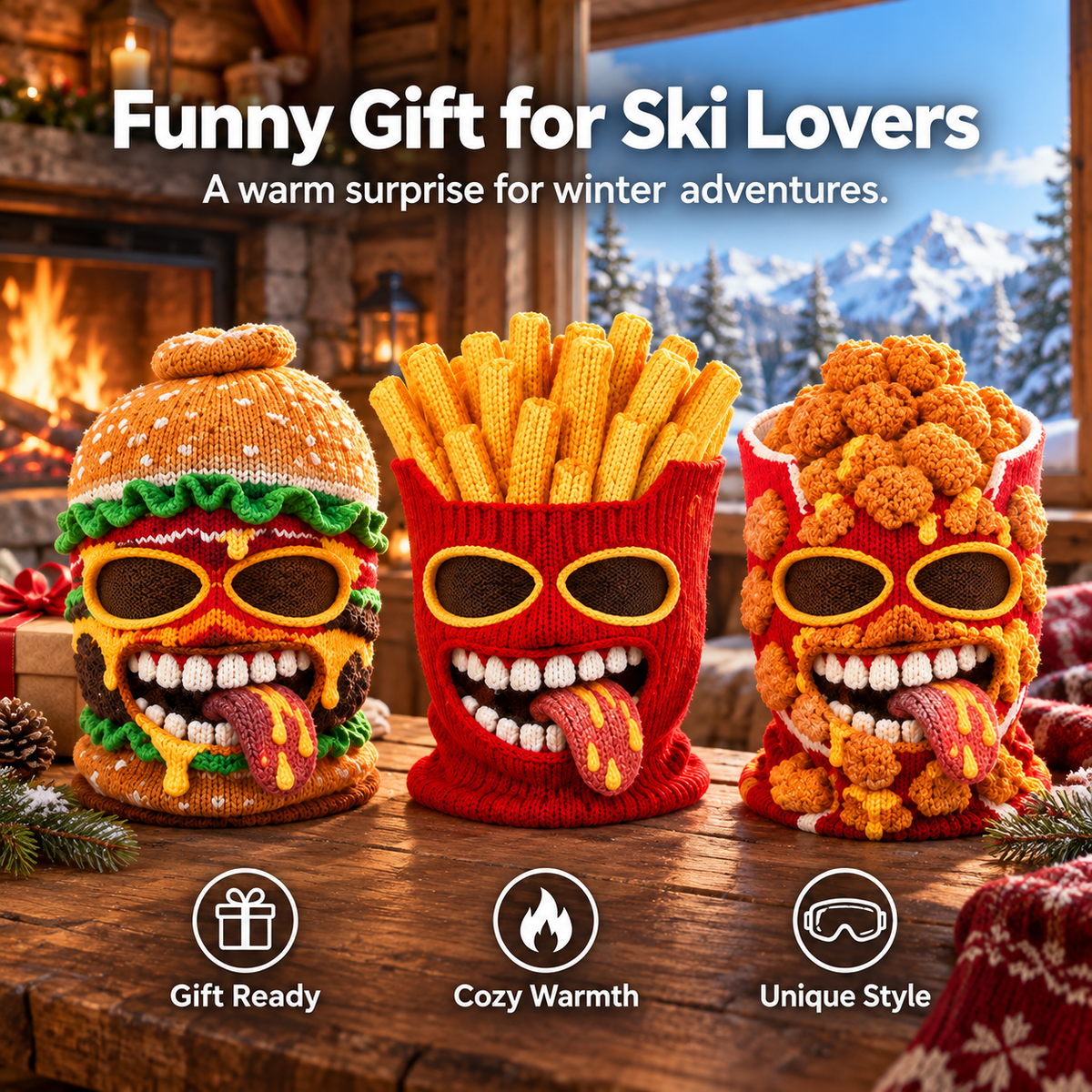🍔🏂 3D Funny Food Knit Ski Mask for Warm Winter Adventures