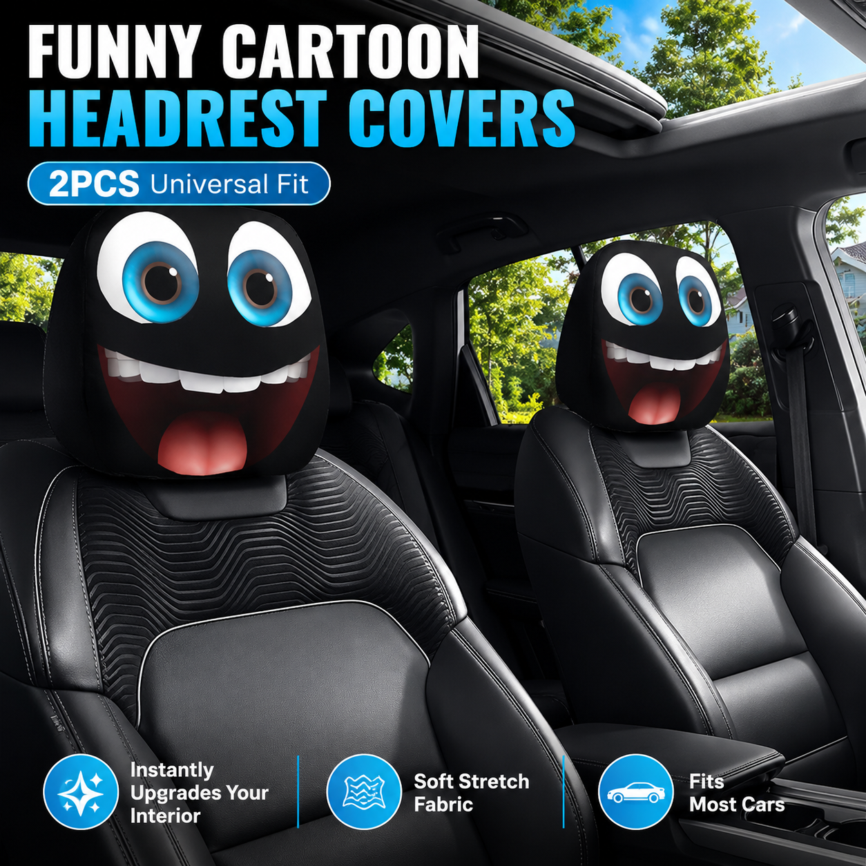 🔥Last Day Promotion😆Fear & Funny Car Headrest Covers – Universal Fit 2PCS🚗