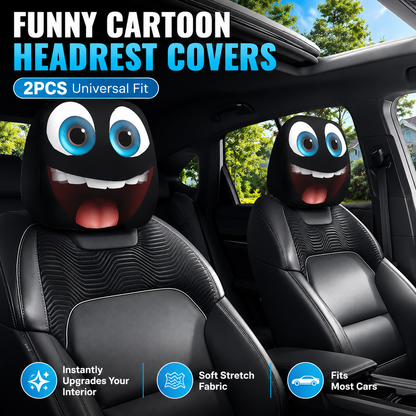 🔥Last Day Promotion😆Fear & Funny Car Headrest Covers – Universal Fit 2PCS🚗