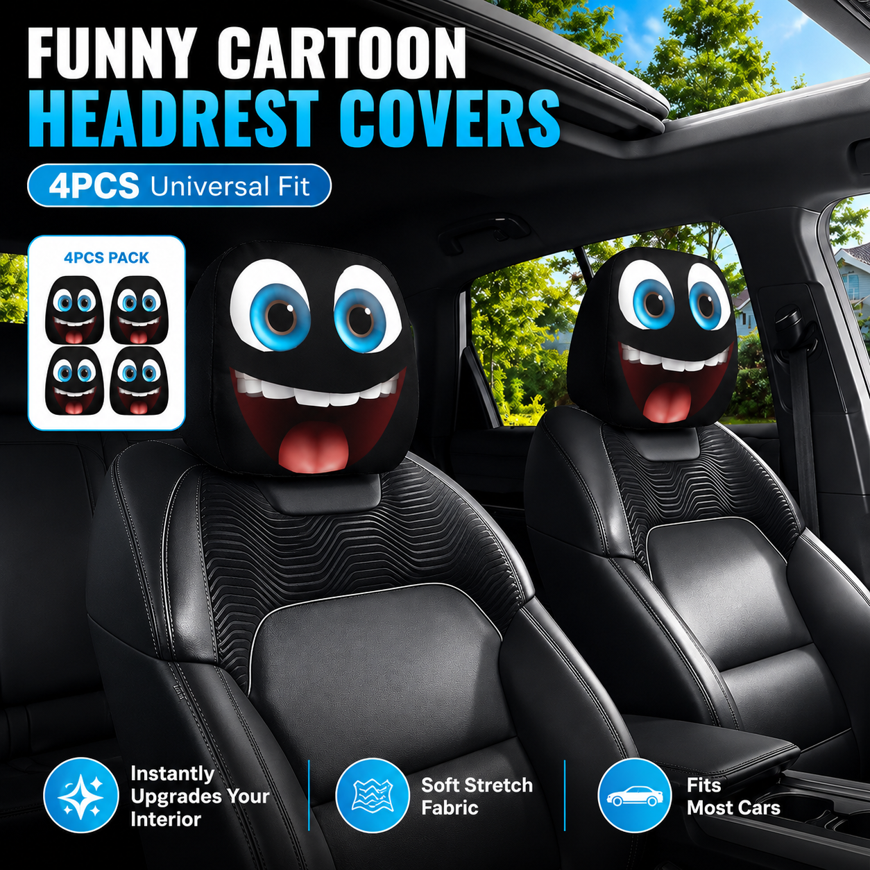 🔥Last Day Promotion😆Fear & Funny Car Headrest Covers – Universal Fit 2PCS🚗