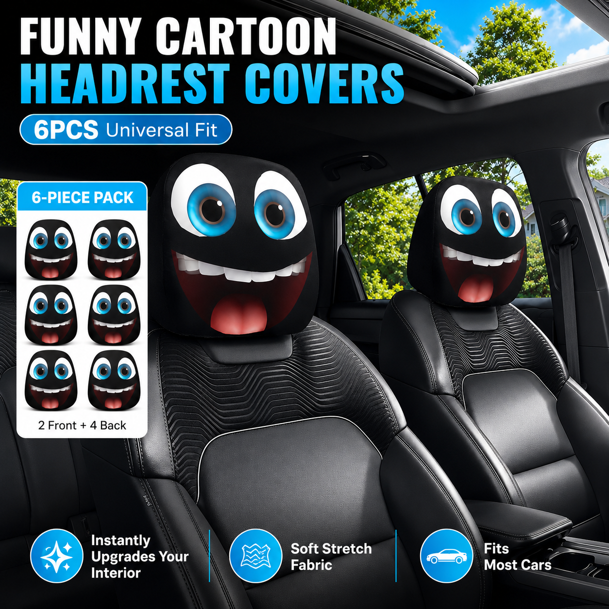🔥Last Day Promotion😆Fear & Funny Car Headrest Covers – Universal Fit 2PCS🚗