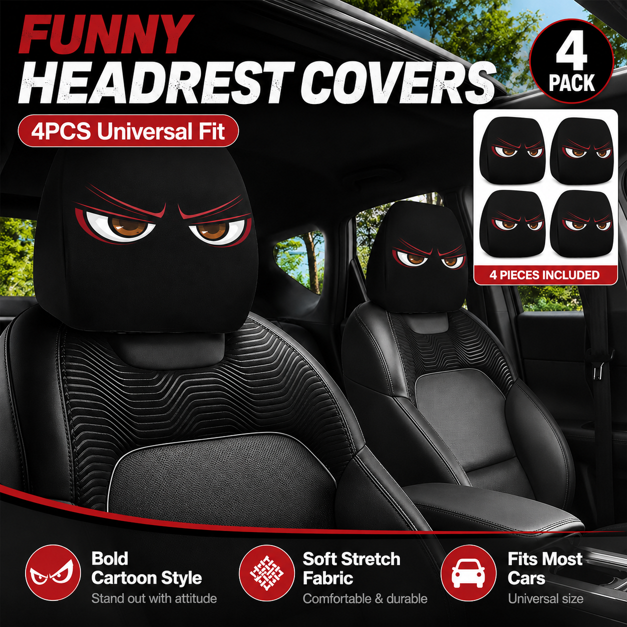 🔥Last Day Promotion😆Fear & Funny Car Headrest Covers – Universal Fit 2PCS🚗