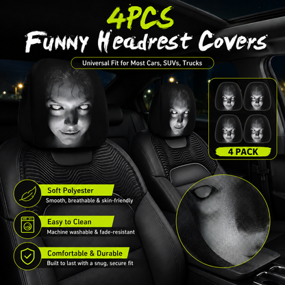 🔥Last Day Promotion😆Fear & Funny Car Headrest Covers – Universal Fit 2PCS🚗