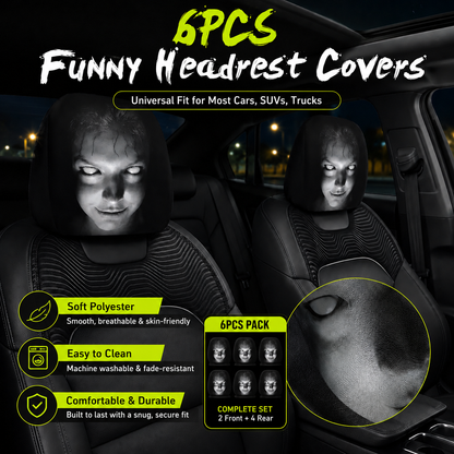 🔥Last Day Promotion😆Fear & Funny Car Headrest Covers – Universal Fit 2PCS🚗