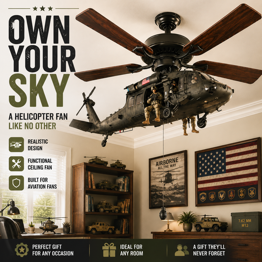 🚁 Military Helicopter Ceiling Fan Decor – Realistic Hanging Ornament for Man Cave & Home