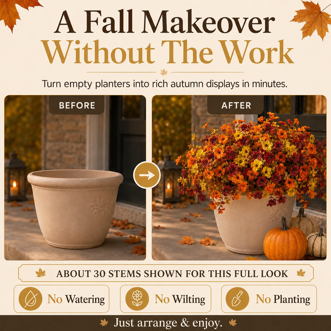 🍂 Fall Porch Faux Flower Bundles – Rustic Outdoor Autumn Decor