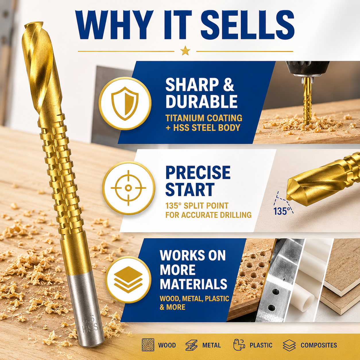 💪6-Piece 3–8mm Titanium Drill Bits⚡ Built for Metal, Wood & Plastic