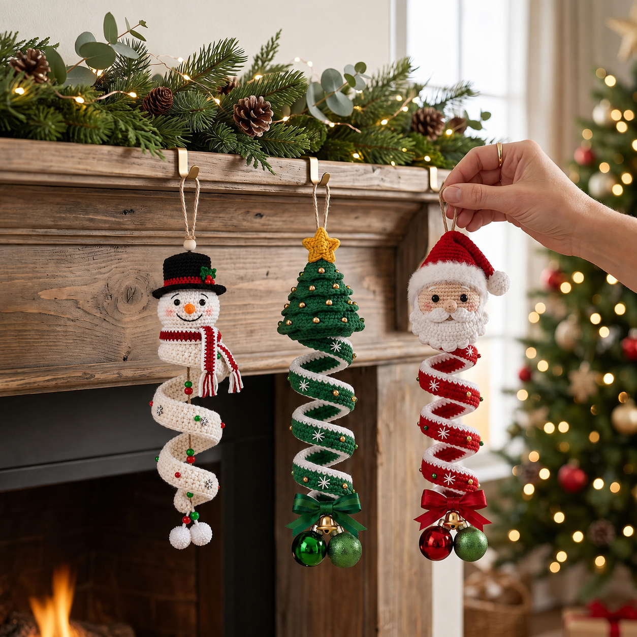 ☃️Crochet Snowman Spiral Ornament DIY Kit | Complete Beginner-Friendly Set with Soft Yarn, Crochet Hook, Festive Beads, Snowflakes & Step-by-Step Guide 🧶🎄✨