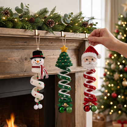 ☃️Crochet Snowman Spiral Ornament DIY Kit | Complete Beginner-Friendly Set with Soft Yarn, Crochet Hook, Festive Beads, Snowflakes & Step-by-Step Guide 🧶🎄✨