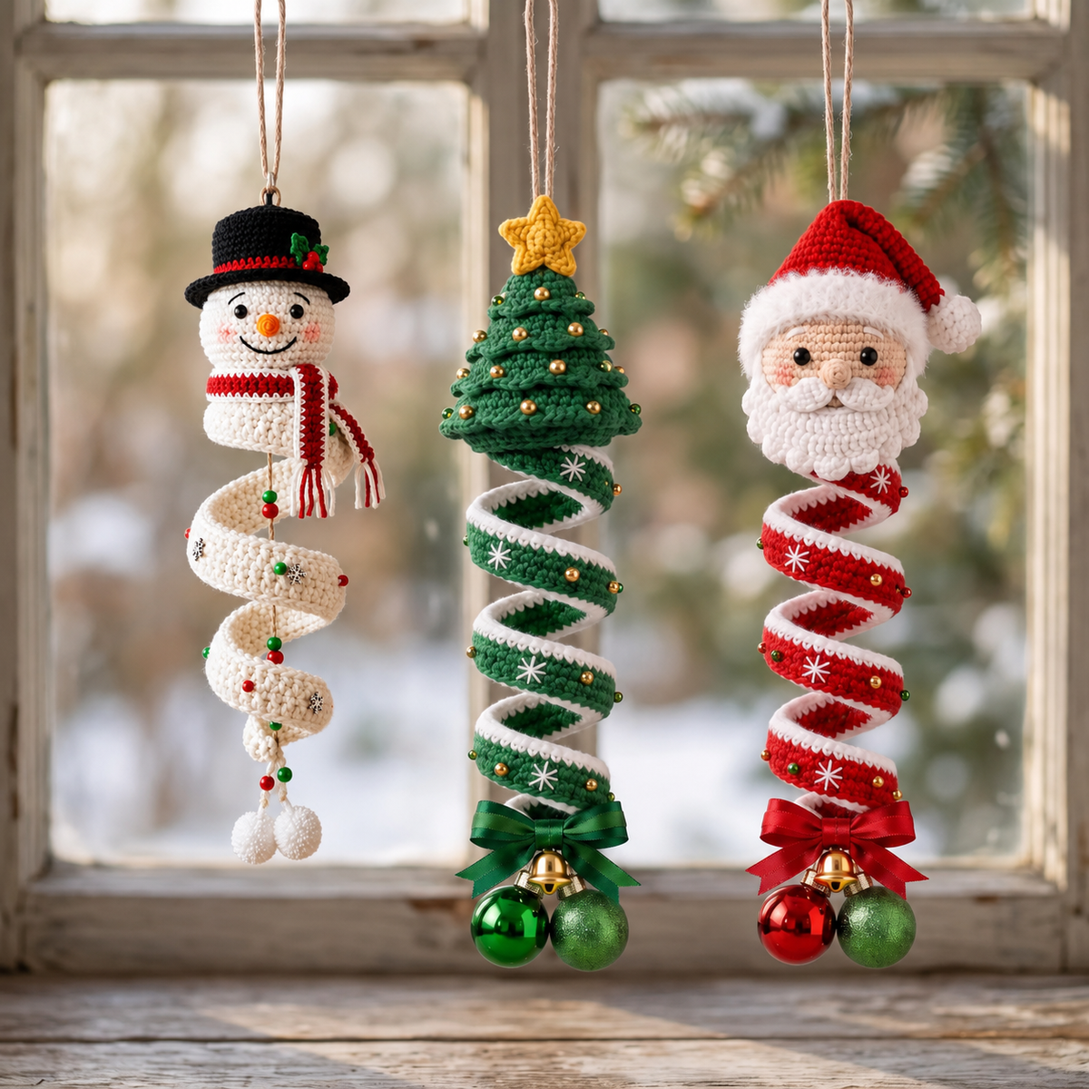 ☃️Crochet Snowman Spiral Ornament DIY Kit | Complete Beginner-Friendly Set with Soft Yarn, Crochet Hook, Festive Beads, Snowflakes & Step-by-Step Guide 🧶🎄✨