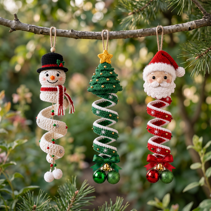 ☃️Crochet Snowman Spiral Ornament DIY Kit | Complete Beginner-Friendly Set with Soft Yarn, Crochet Hook, Festive Beads, Snowflakes & Step-by-Step Guide 🧶🎄✨
