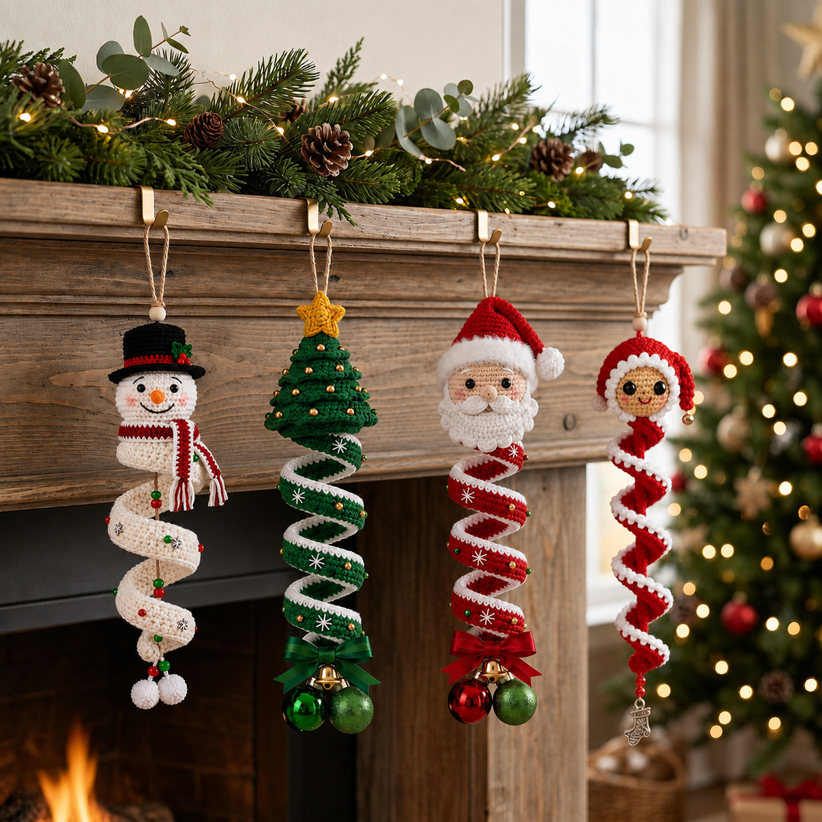 ☃️Crochet Snowman Spiral Ornament DIY Kit | Complete Beginner-Friendly Set with Soft Yarn, Crochet Hook, Festive Beads, Snowflakes & Step-by-Step Guide 🧶🎄✨
