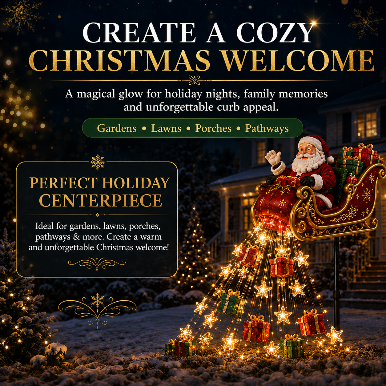 🎅✨ 2026 New Santa’s Flying Sleigh Gift Cascade – Solar Christmas Garden Light
