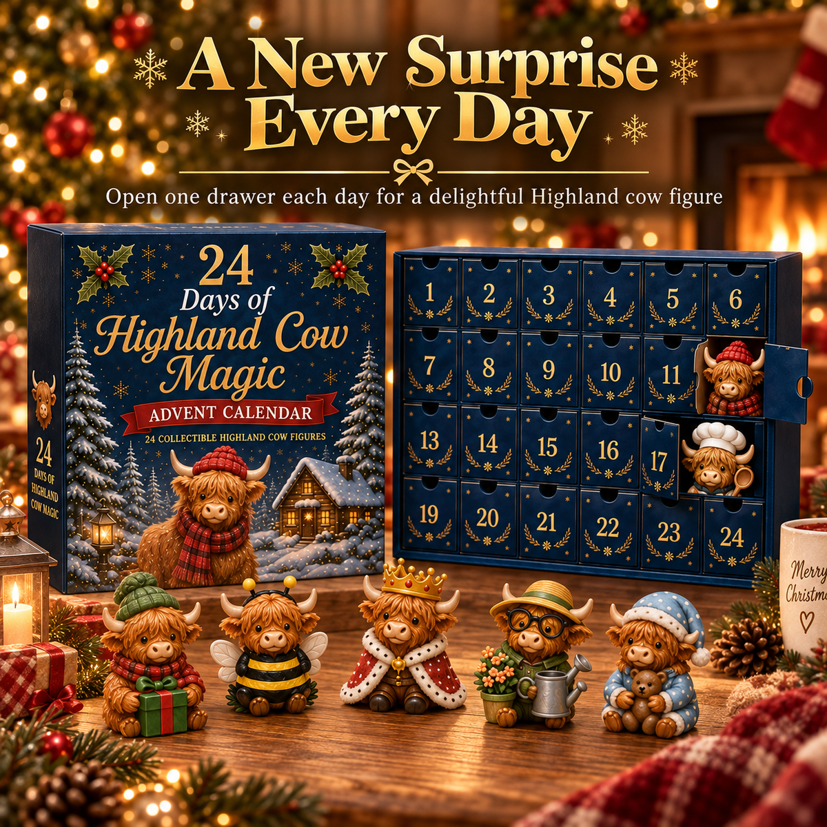 🎄🐮 Highland Cow Christmas Advent Calendar – 24 Days of Cozy Surprises