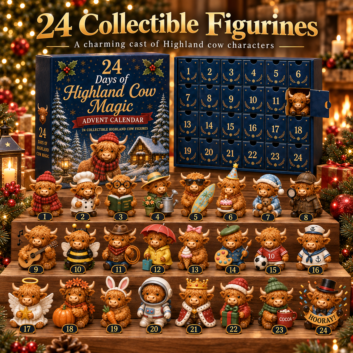 🎄🐮 Highland Cow Christmas Advent Calendar – 24 Days of Cozy Surprises