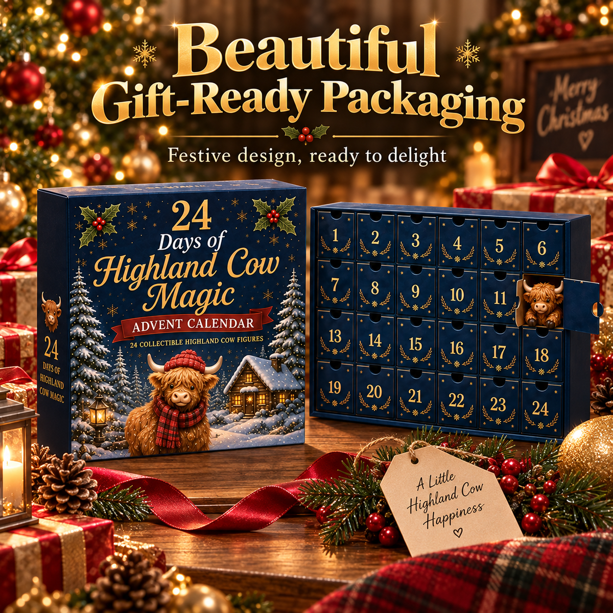 🎄🐮 Highland Cow Christmas Advent Calendar – 24 Days of Cozy Surprises