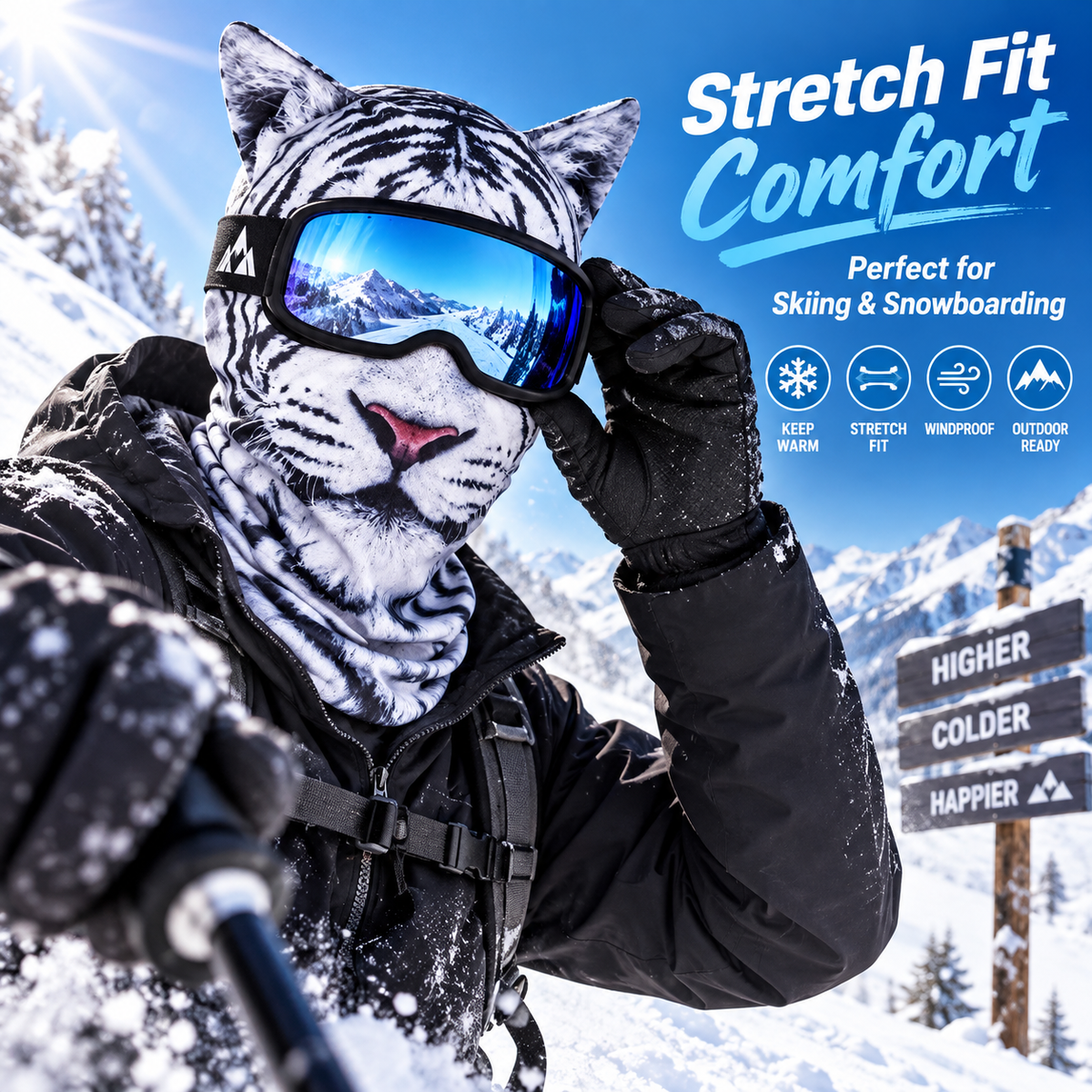 ✨3D Cat Ski Mask with Ears – Funny Windproof Balaclava for Skiing & Festivals