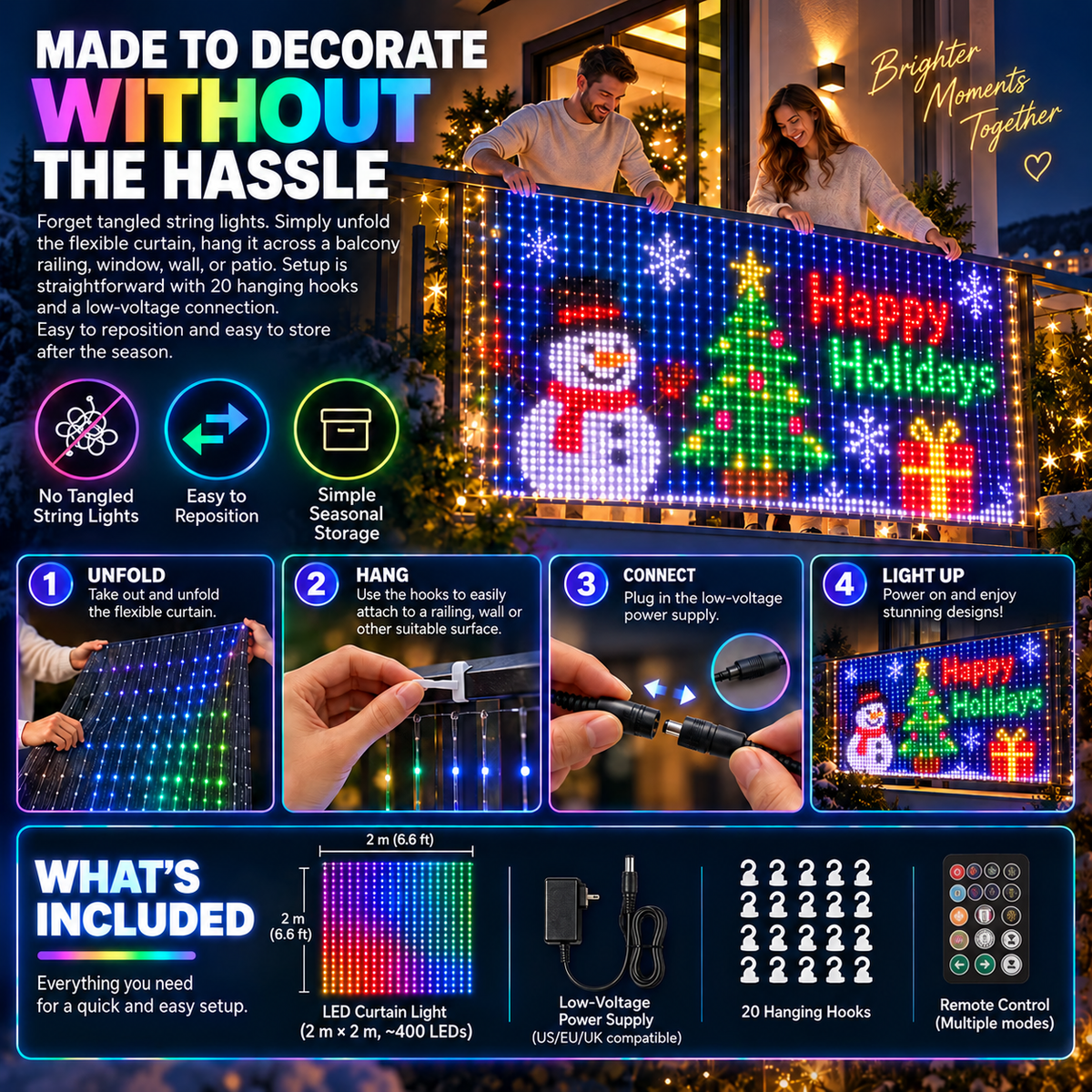 ✨ Turn Your Balcony Into A Giant LED Light Show! 🎄 Smart Animated Mesh Screen 🎆📱