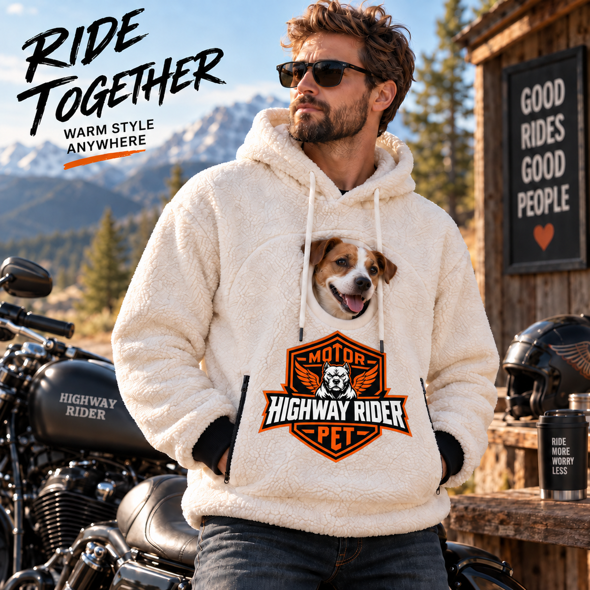 🐾 Rider Pet Carrier Sherpa Hoodie – Cozy Hands-Free Dog Carrying Hoodie
