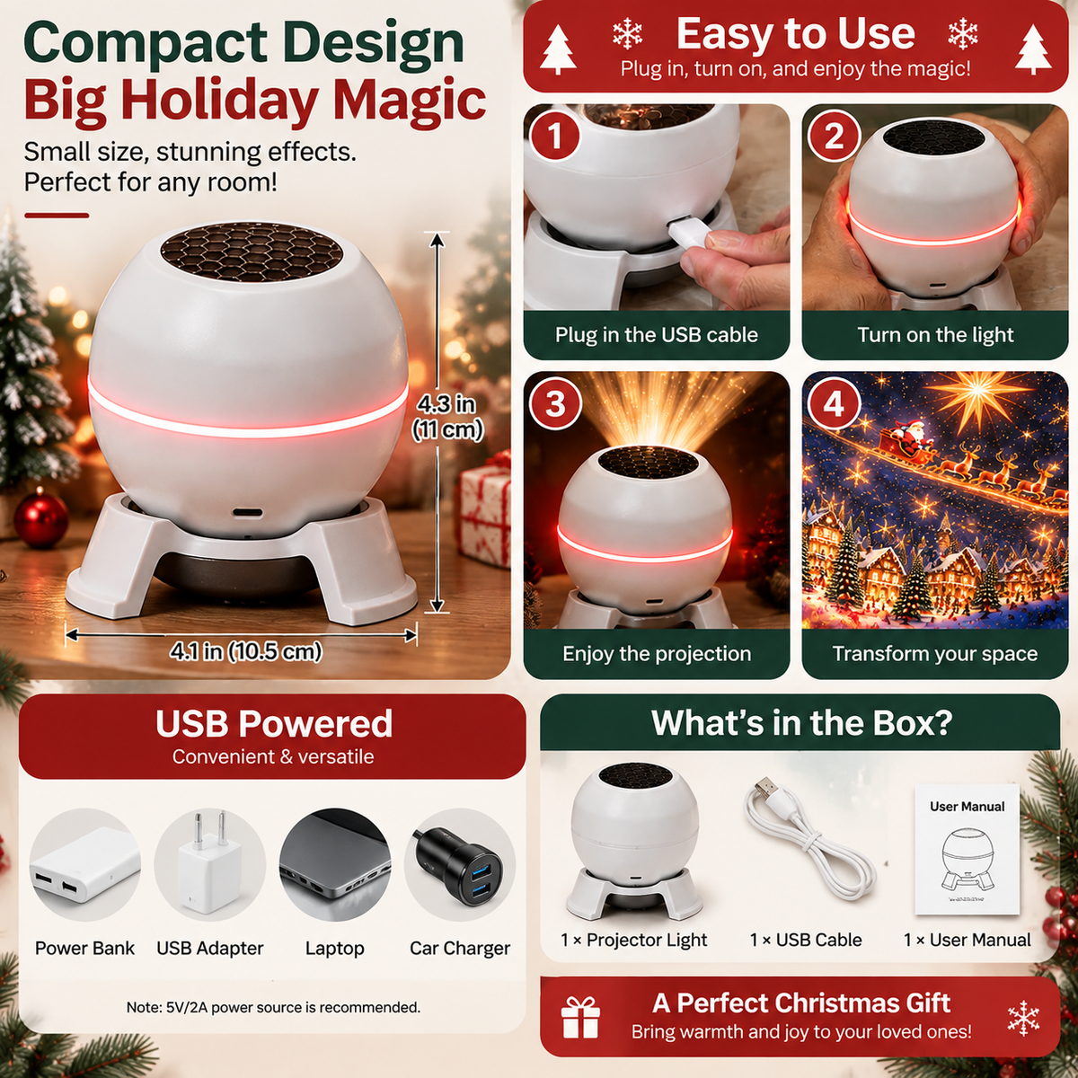 🎄 50% OFF Christmas Projection Night Light ✨ Create A Magical Holiday Wonderland At Home