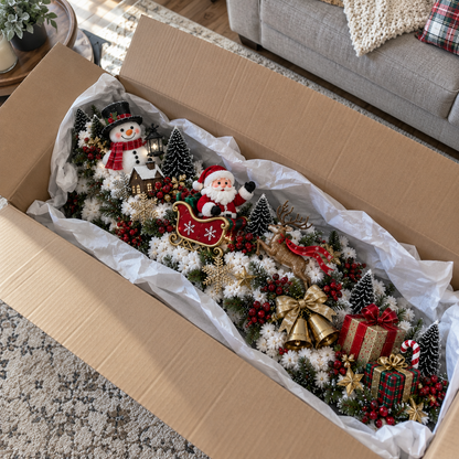 🎅 Santa’s Sleigh Snowy Stair Railing Decor | Pre-Lit Christmas Banister Garland