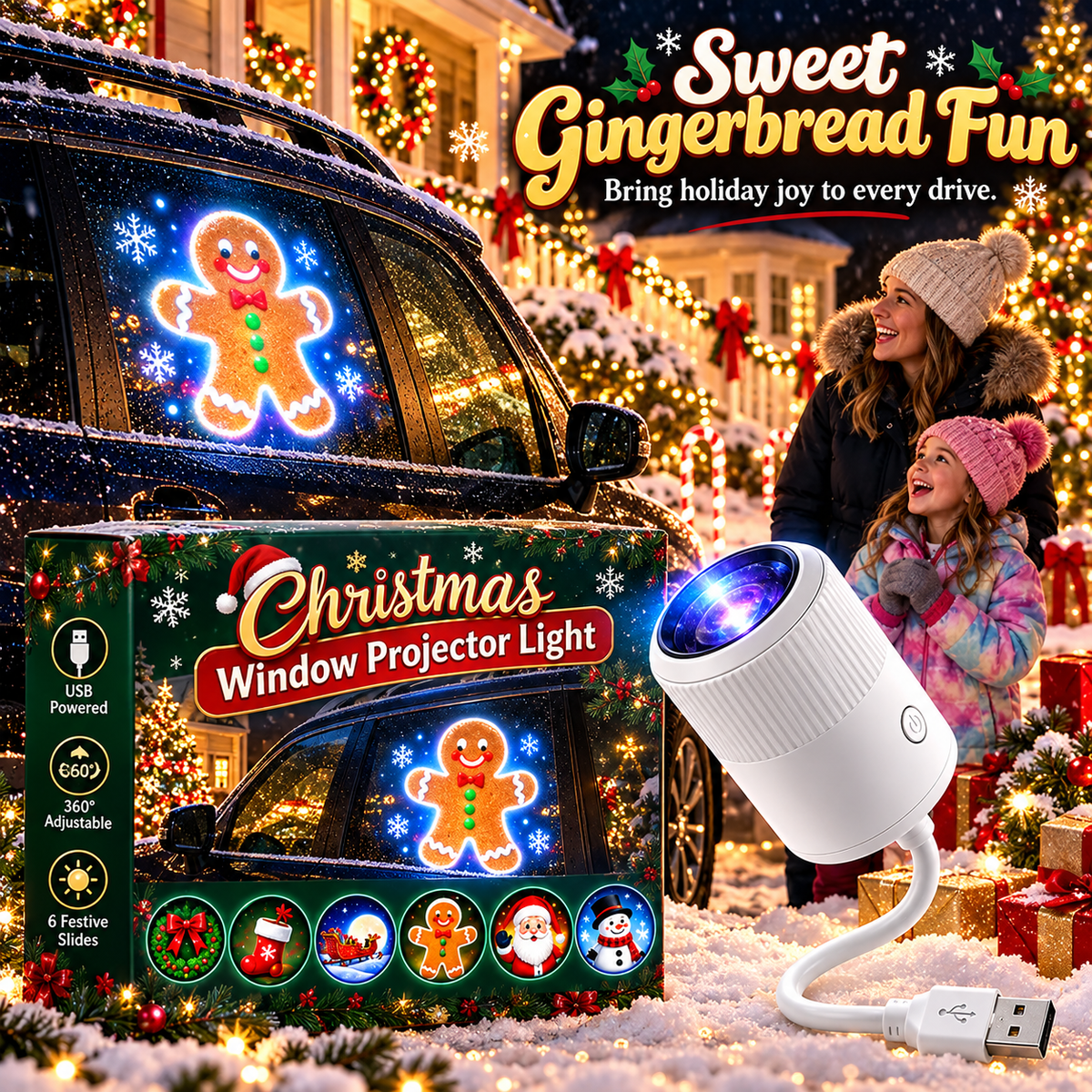 🎅 Christmas Car Projector Light ✨ Bring Holiday Magic on the Road