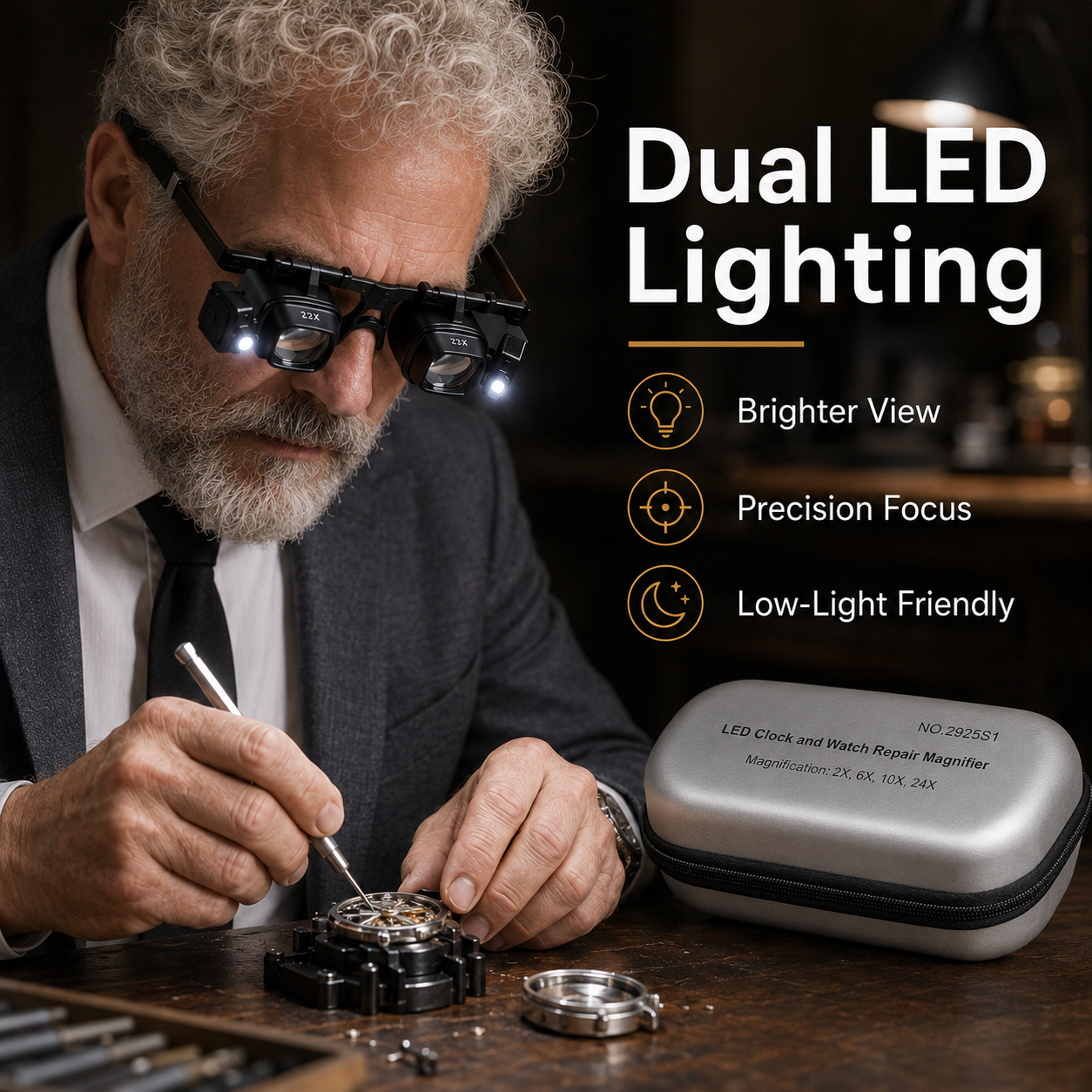 🔍 LED Head-Mounted Magnifying Glasses – Hands-Free Magnifier for Precision Work