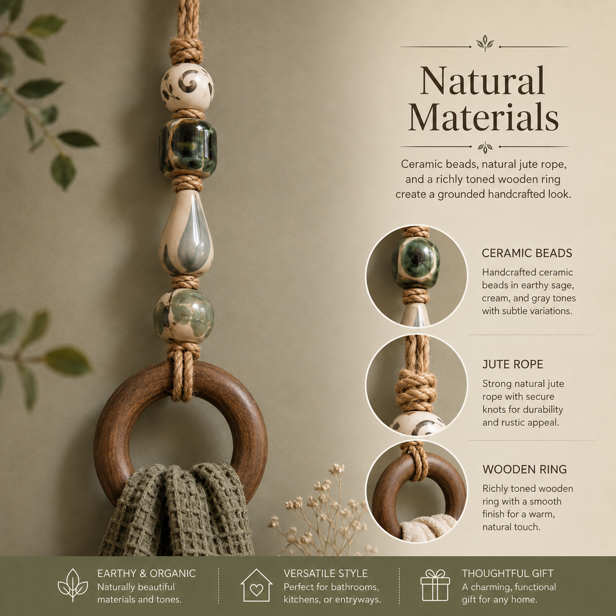 🏡Decorative Beaded Towel Hanger with Wooden Ring