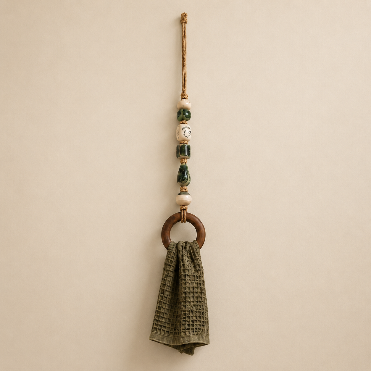 🏡Decorative Beaded Towel Hanger with Wooden Ring