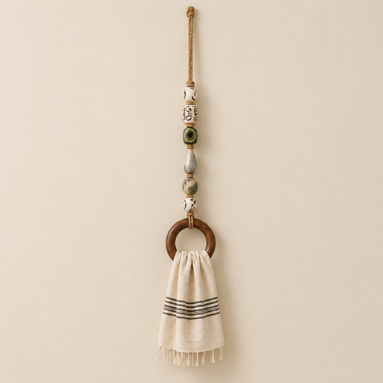 🏡Decorative Beaded Towel Hanger with Wooden Ring