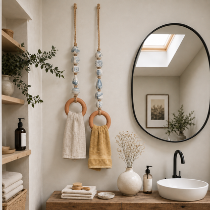 🏡Decorative Beaded Towel Hanger with Wooden Ring