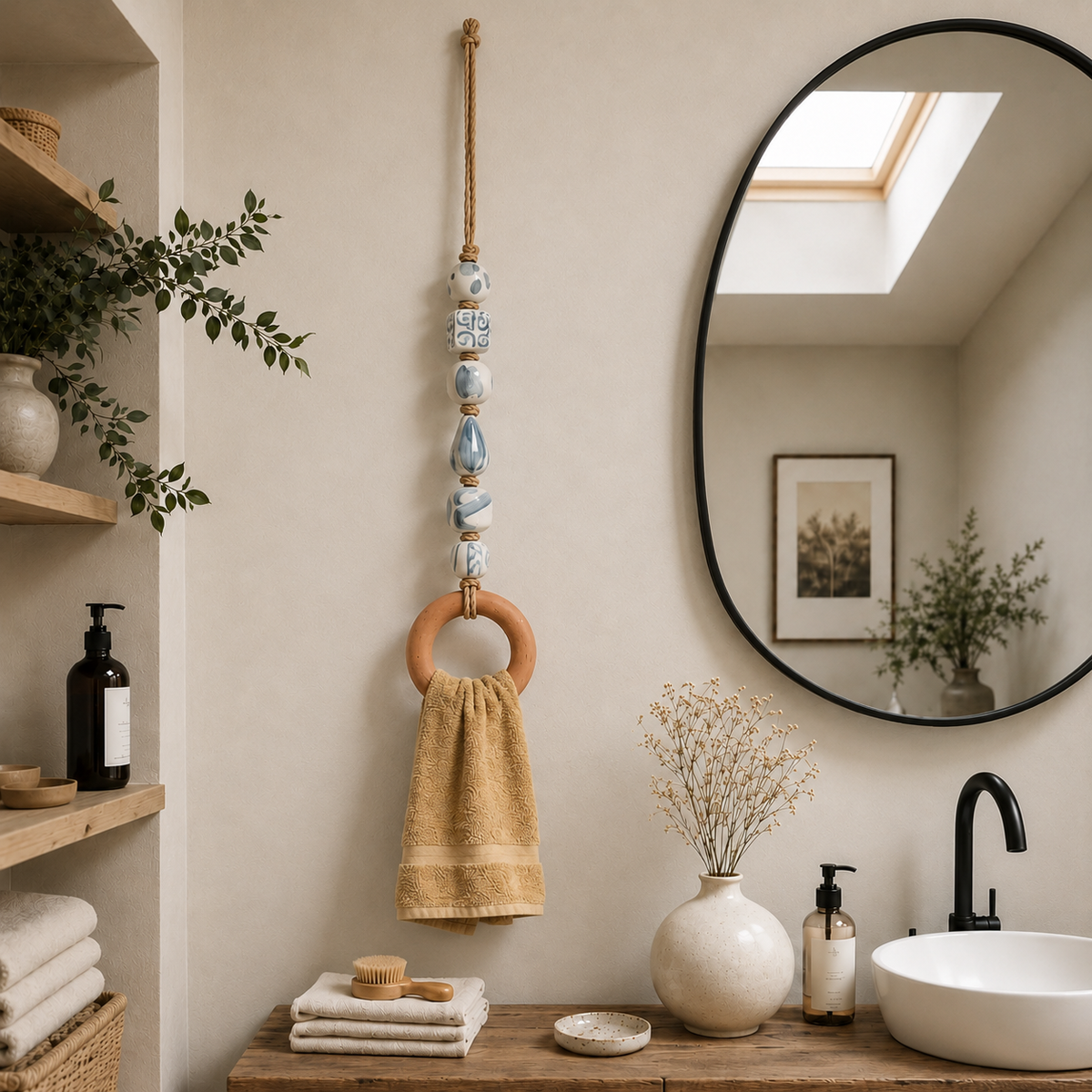 🏡Decorative Beaded Towel Hanger with Wooden Ring