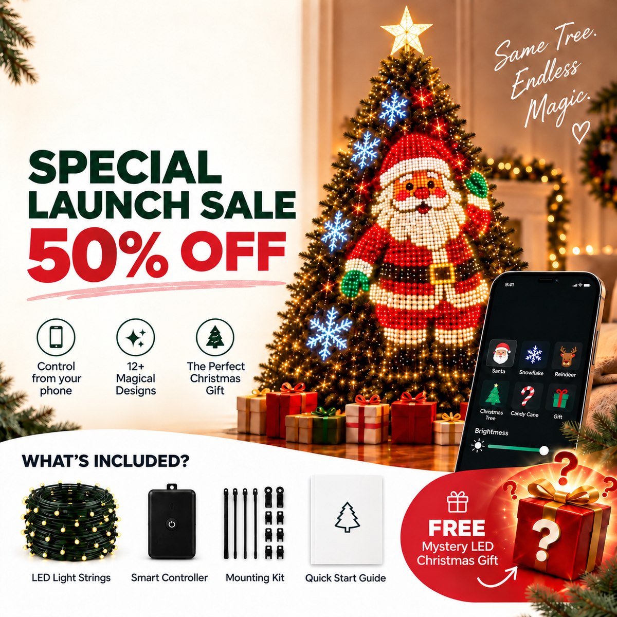 🔥 50% OFF Smart LED Christmas Lights ✨ Turn Your Tree Into A Magical Light Show