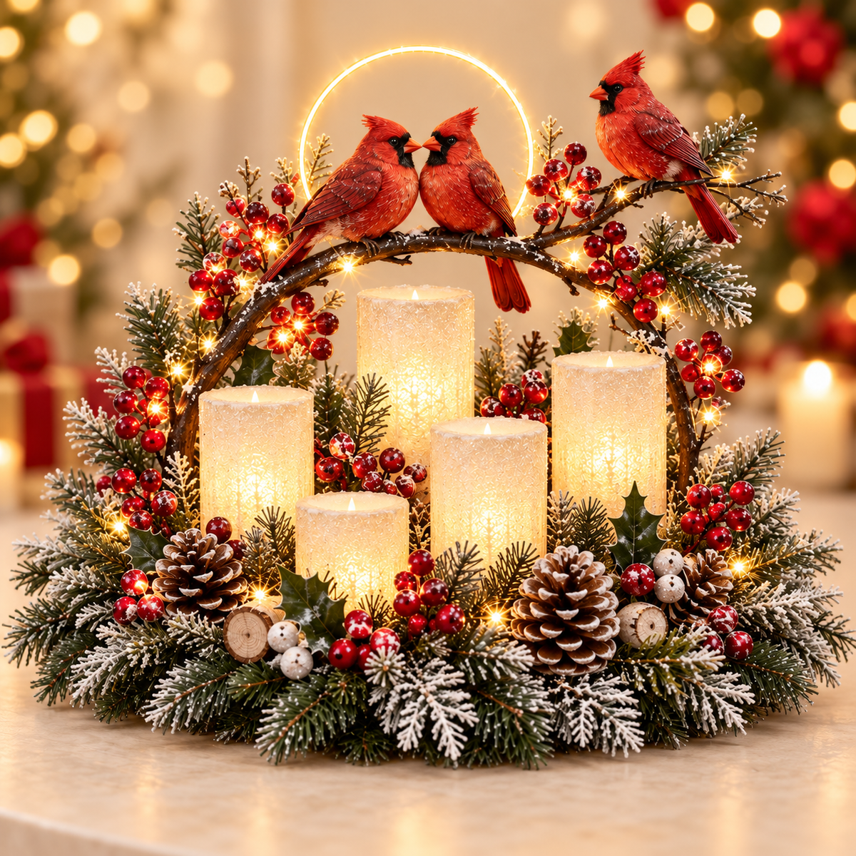 🎄 Glowing Christmas Centerpiece with Warm Flameless Candlelight ✨🕯️