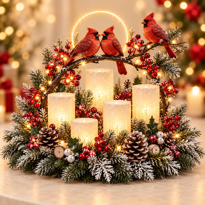 🎄 Glowing Christmas Centerpiece with Warm Flameless Candlelight ✨🕯️