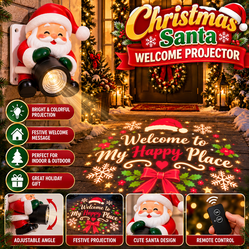 🔥✨Hot Sale🎅 Santa Christmas Welcome Projector – Festive Holiday Doorway Light with Remote Control ✨