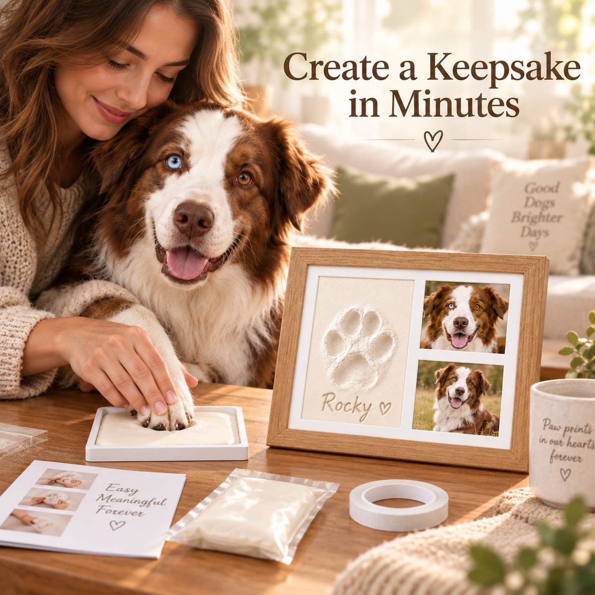 🐾 Pet Paw & Nose Print Keepsake Kit – Personalized Memory Frame