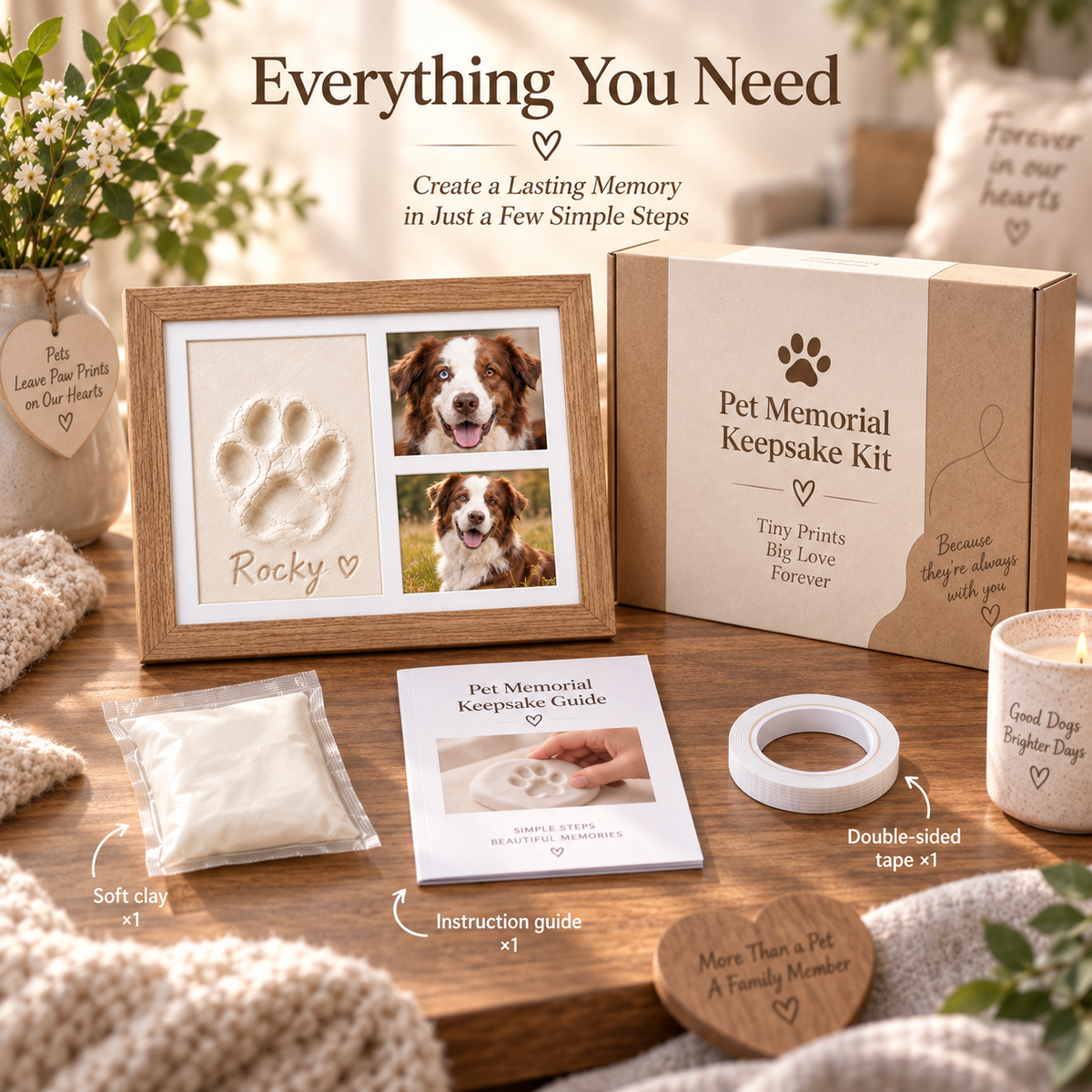 🐾 Pet Paw & Nose Print Keepsake Kit – Personalized Memory Frame