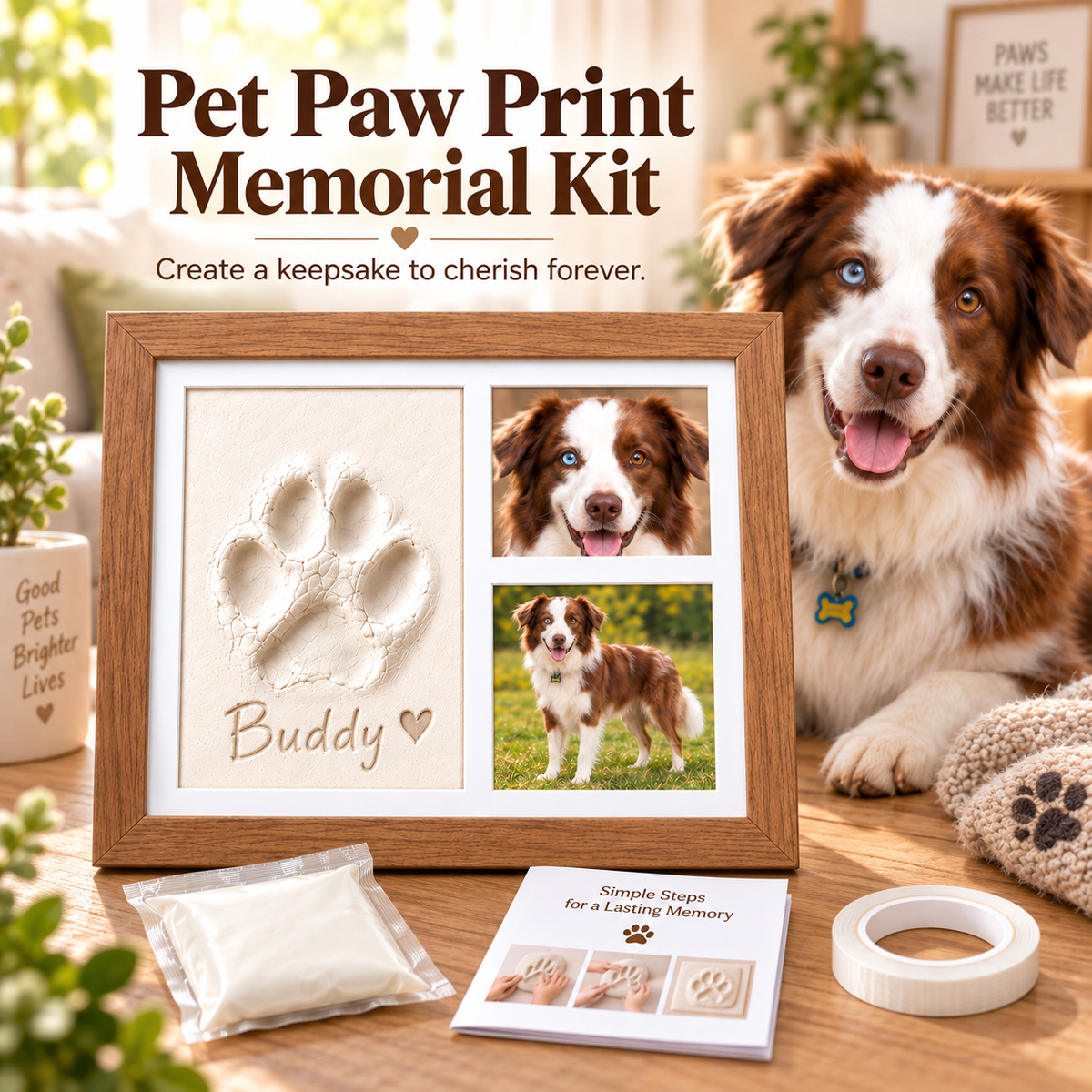 🐾 Pet Paw & Nose Print Keepsake Kit – Personalized Memory Frame