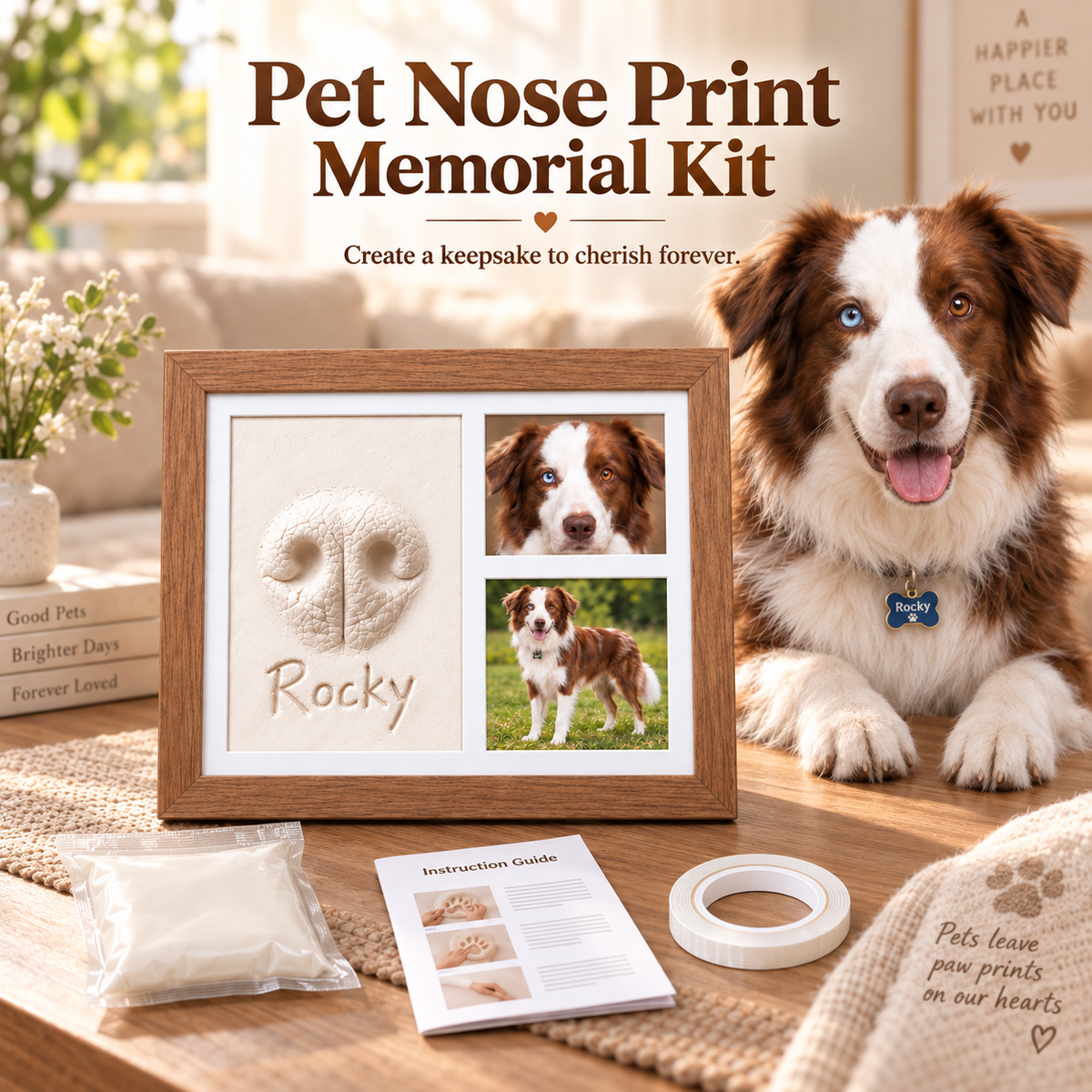 🐾 Pet Paw & Nose Print Keepsake Kit – Personalized Memory Frame