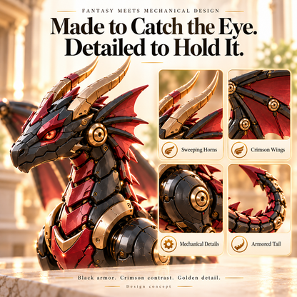🐉 Mechanical Dragon Egg – Black & Crimson Dragon with Folding Wings & Armored Details