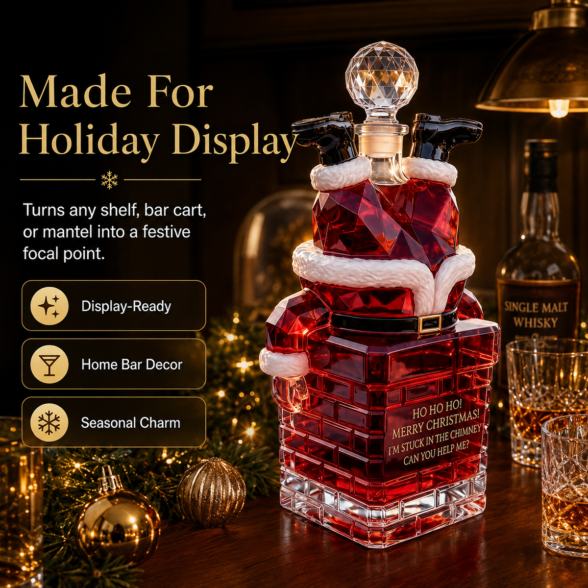 🎅 Santa Stuck in Chimney Decanter – Funny Holiday Whiskey Bottle 🥃