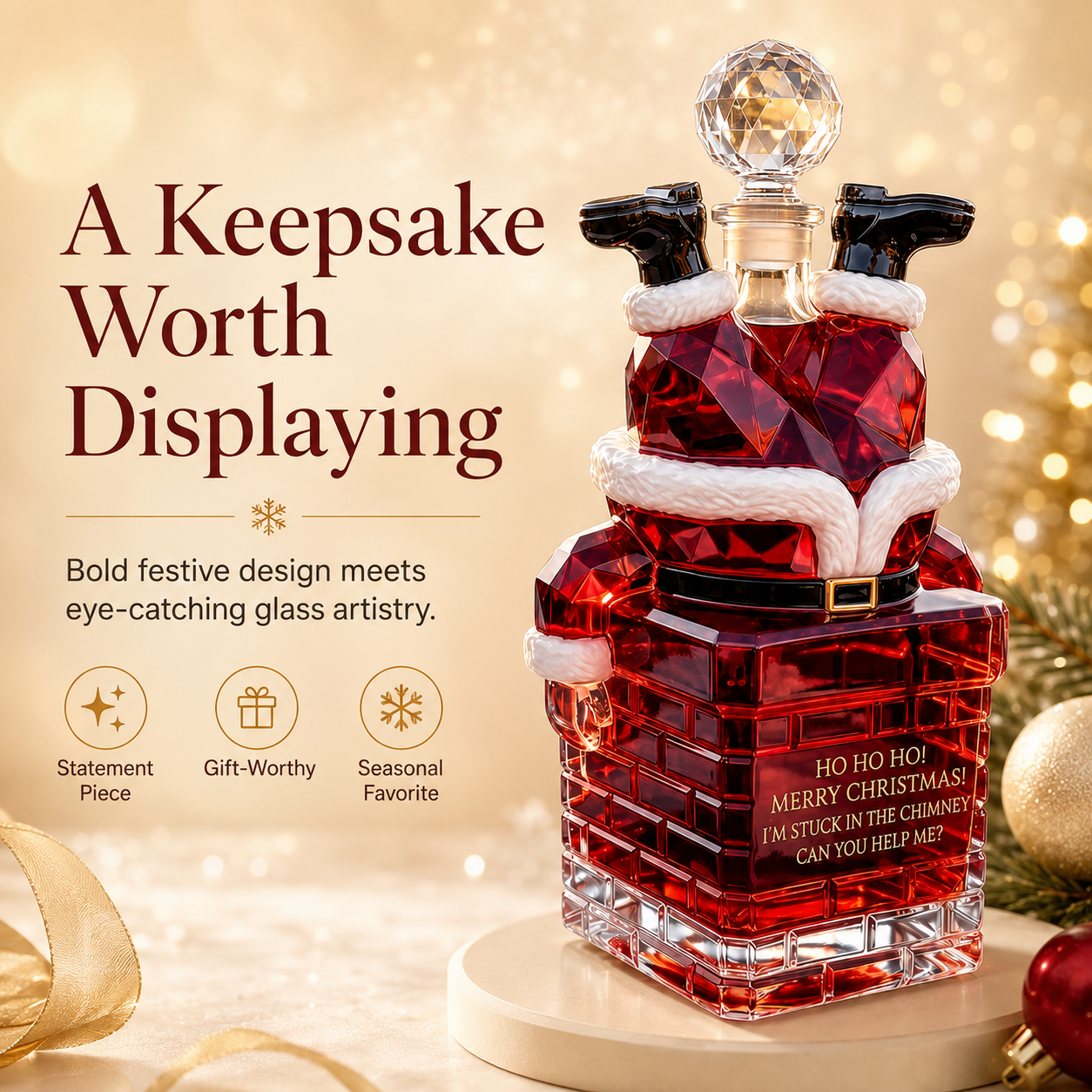 🎅 Santa Stuck in Chimney Decanter – Funny Holiday Whiskey Bottle 🥃