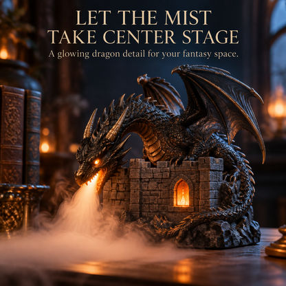 🐉🔥 MistWyrm™ Dragon Flame Mist Diffuser – Gothic Castle Decor, Glowing Ember Mist & Fantasy Bookshelf Display