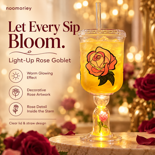 Light-Up Rose Goblet Cup with Straw, Aesthetic LED Flower Tumbler