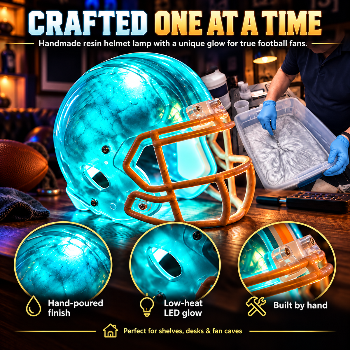 🏈 Handmade Football Helmet Lamp – LED Team Fan Cave Light with 32 Team Styles