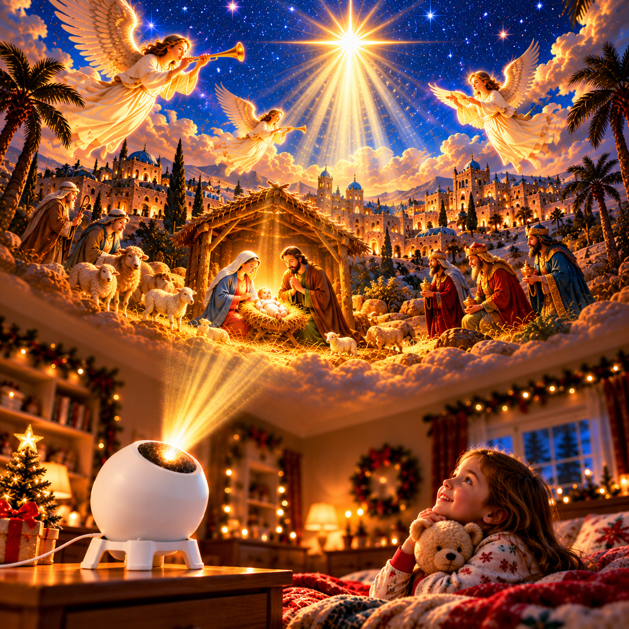 Christmas Nativity atmosphere in a cozy bedroom